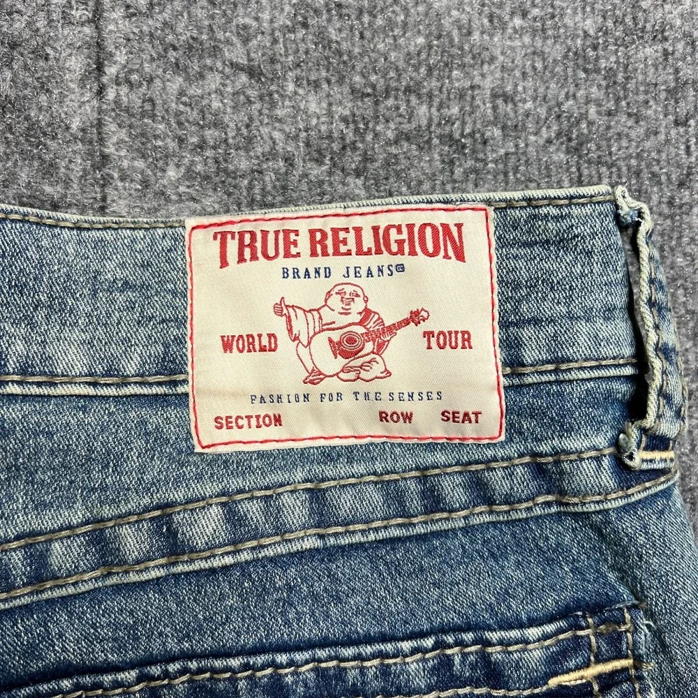 True Religion Mens 36 Geno Big T Flap Slim Jeans Light Wash Blue‎ 70219N30R1
